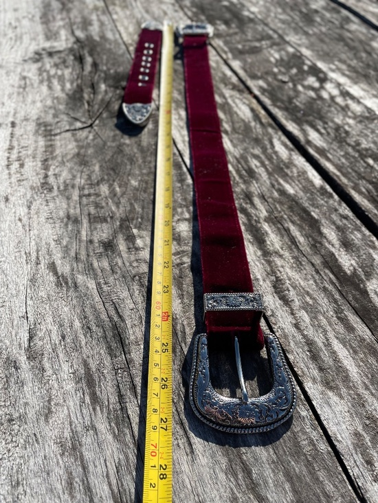 B-Low the Belt 2-buckle Metallic Red Velvet Great Gatsby Luxury Styled Belt S main image 11